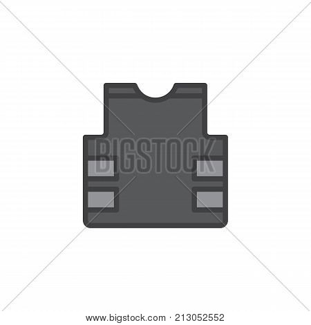 Bulletproof vest filled outline icon, line vector sign, linear colorful pictogram isolated on white. Flak jacket symbol, logo illustration. Pixel perfect vector graphics