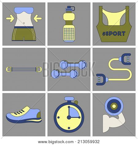 Set of Icons in flat design Fitness equipment