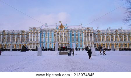 The Catherine Palace. Rococo palace located in the town of Tsarskoye Selo (Pushkin), 30 km south of St. Petersburg, Russia. Summer residence of the Russian tsars.