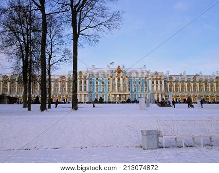 The Catherine Palace. Rococo palace located in the town of Tsarskoye Selo (Pushkin), 30 km south of St. Petersburg, Russia. Summer residence of the Russian tsars.