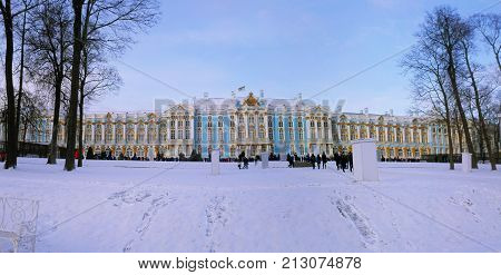 The Catherine Palace. Rococo palace located in the town of Tsarskoye Selo (Pushkin), 30 km south of St. Petersburg, Russia. Summer residence of the Russian tsars.