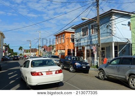 FALMOUTH, JAMAICA - DEC 29, 2014: Falmouth Market Street is located at historic downtown in Falmouth, Jamaica.