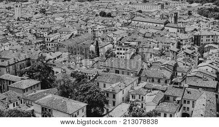 View From The Castle Brescia Citadela On Old Town, Black And White