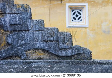 HOI AN VIETNAM - OCT 04 : Architectural details in Hoi An Vietnam on October 04 2017. The historic old town of Hoi An is UNESCO World Heritage Site since 1999.