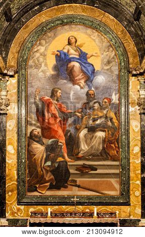 ROME, ITALY. February 24. 2015: Maria immaculate conception with saints. Carlo Maratta, painter of the seventeenth century. In the chapel Cybo, church of Santa Maria del Popolo in Rome, Italy.