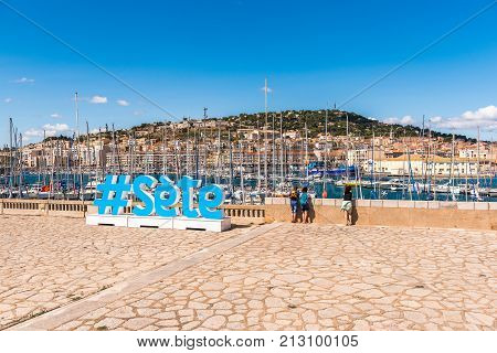 Large Letters On The Embankment Of The City, Sete, France. Copy Space For Text.