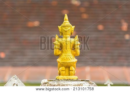 Statue Of A Buddhist Godt, Louangphabang, Laos. Close-up. Copy Space For Text. Back View.