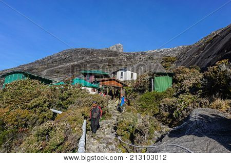 Ranau,Sabah,Borneo-March 13,2016:Climbers seen at Sayat Sayat hut at Mountain Kinabalu Sabah Borneo,Malaysia.This Hut is reserved mainly for hard core climbers for Alpine Experience,Sports Climbing,Rappelling & Mountaineering.