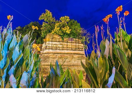 City gate ruins in Chiang mai at night