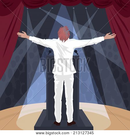 Artist Standing On Stage With Raised Open Arms