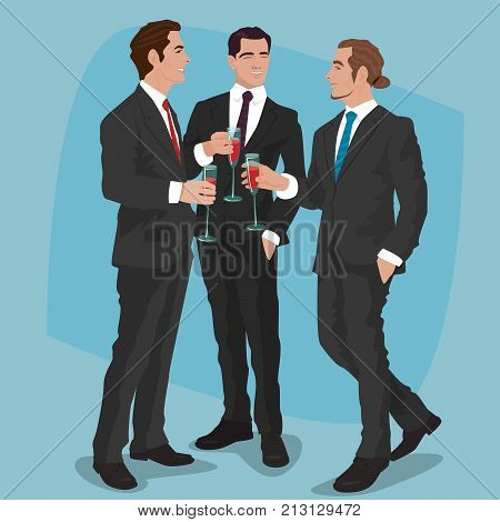Men In Business Suits Drink Cocktails Or Red Wine