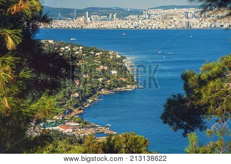 View of Asian Side of Istanbul from Buyukada Island with Marmara Sea landscape