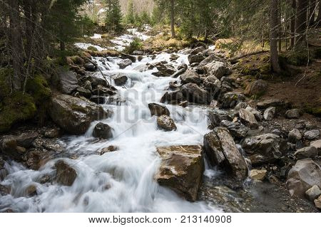 Mountain brook in Alps the highest and most extensive mountain range system that lies entirely in Europe