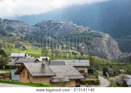 Panoramic view of Avrieux and Alps the highest and most extensive mountain range system that lies entirely in Europe
