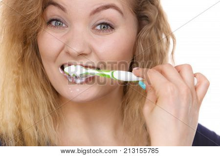 Woman Brushing Cleaning Teeth