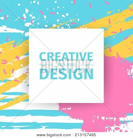 Template cute and postel design square banner with texture background. Poster for offer and presentation on abstract backdrop with watercolor splash. Layout cover for trendy card and flyer.
