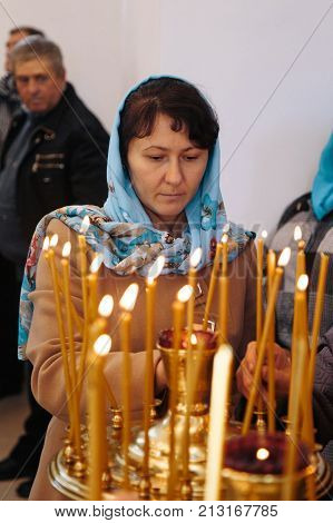 LUTSK UKRAINE - 14 OCTOBER 2016: Ukrainian parishioners of the Orthodox Church during Slavonic Religious celebration Pokrov