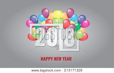 Happy New Year 2018 with colorful balloons vector illustration