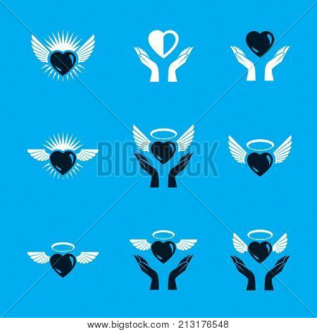 Guardian angel vector conceptual emblems collection graphic illustrations for use in religious organizations