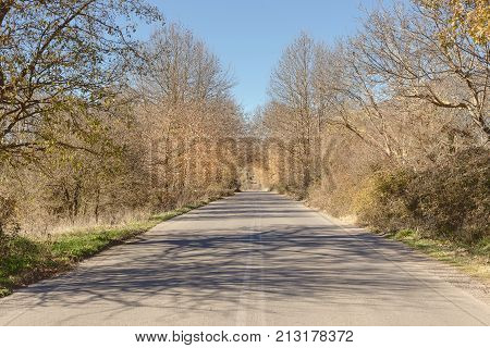 Rural road in the mountains in the autumn, sunny day (region Achaia, Greece)