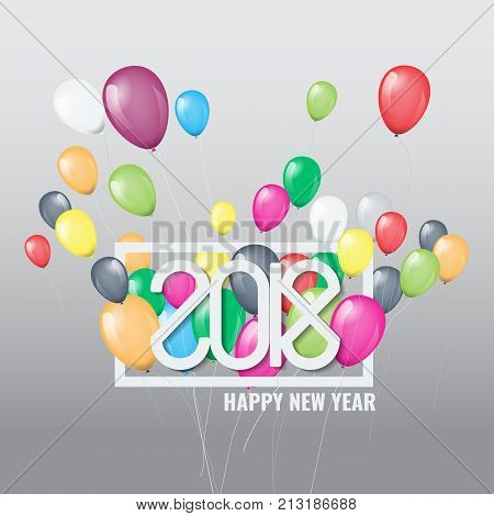 Happy New Year 2018 with colorful balloons vector illustration