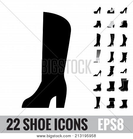 High Heel Fashion Woman Boots. Shoes icon collection. Set of isolated. Footwear signs or symbols
