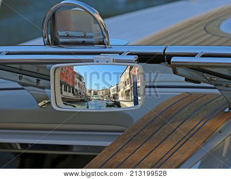 Cool  Rearview Mirror Of The Boat In The Canal Of An Island Near