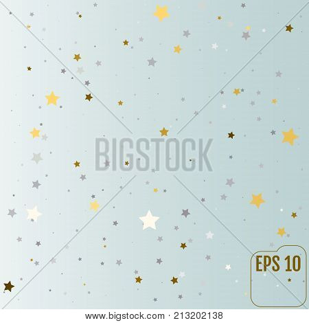 Abstract Blue Modern Pattern With Gold And Silver Stars. Vector