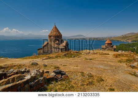 Famous Sevanavank Monastery on Sevan Lake in Armenia