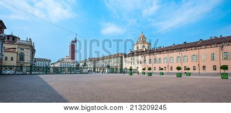 Turin Italy - June 6 2010: Piazza Castello seen from the entrance square of the Royal palace