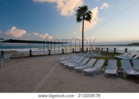 End Of Vacations Season In Iskenderun Turkey. Beautiful Wiew Of Dusk With Nice Clouds On Horizont.