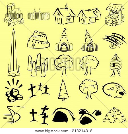 Linear role playing game map icons set