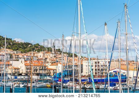 View Of The Harbor With Yachts, Sete, France. Close-up.