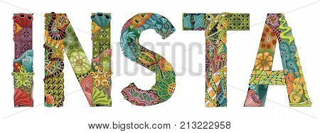 Hand-painted art design. Hand drawn illustration word INSTA for t-shirt and other decoration