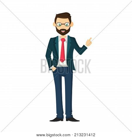 Businessman leader, a successful entrepreneur. Solid male businessman, in a beautiful, strict, business suit, with glasses and a tie. Vector illustration character cartoon person.