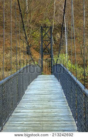 Bridge to the forest, Autumn Landscape. Pasarel lake near Sofia, Bulgaria