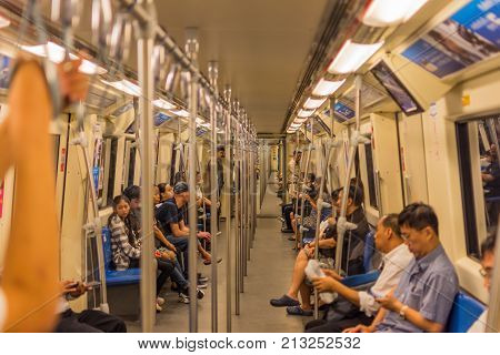 Mrt Subway Train Runs In Bangkok