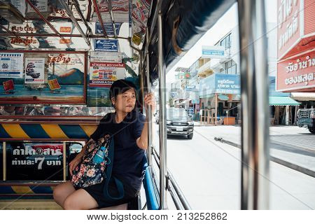 Mrt Subway Train Runs In Bangkok