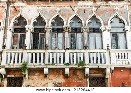 Details Of A Windows In A Facade Of A Building In Venice, Italy