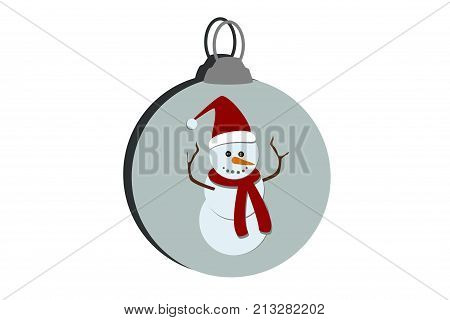 Cheerful Snowman. Vector illustration of snowman on white background. Isolated.