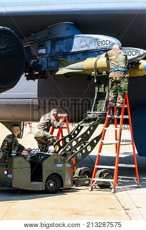 Loading Bombs On B-52 Bomber