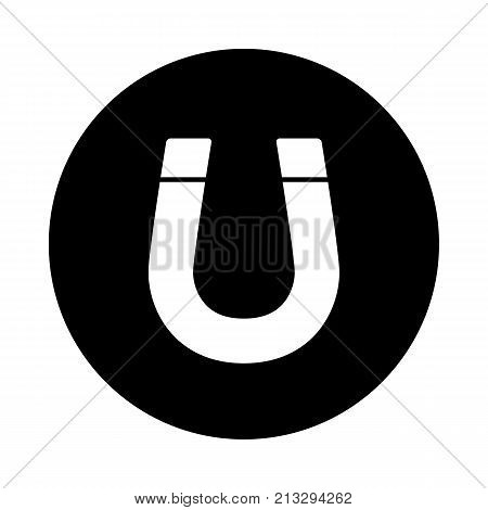 Magnet circle icon. Black round minimalist icon isolated on white background. Magnet simple silhouette. Web site page and mobile app design vector element.