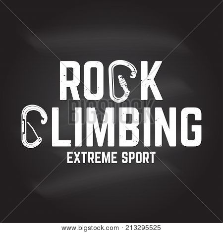 Rock Climbing club badge. Vector. Concept for shirt, print, stamp or tee. Typography design with a straight gate locking carabiner for bolt and carabiner witn keylock nose. Extreme sport