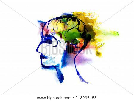 Head of human made of watercolour effects. Watercolour textured collection.