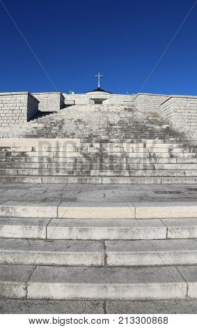 Vicenza, Vi, Italy - December 8, 2015: War Memorial Of First War World Called Ossario Del Monte Grap