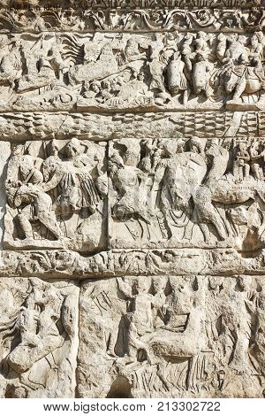 Ancient bas-relief on the Arch of Galerius in Thessaloniki, Greece