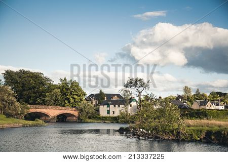 River Teith and bridge in the village of Callander Scotland