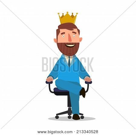 Businessman sitting on an armchair with a crown over his head. Vector Illustration of a flat design.