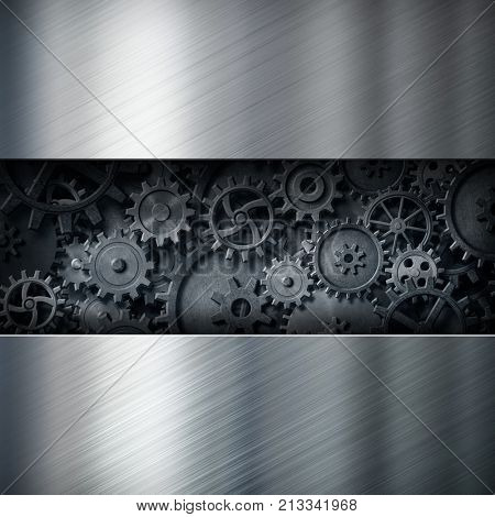 metal industrial background with cogs and gears clockwork 3d illustration