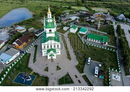 Yalutorovsk, Russia - August 20, 2017: Sretensky cathedral and Sretensky fortress. It is recreated in original form to 350 anniversary of town. Partially burned down in January, 2014